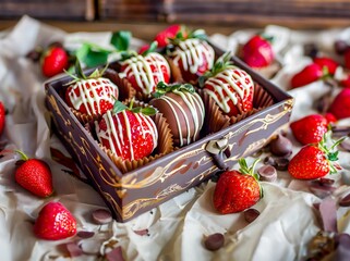 Chocolate-covered Strawberries with White and Dark Chocolate - 788174976