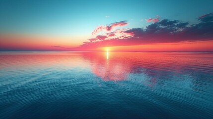 Seascape during sunset with reflections of the colorful sky. AI generate illustration - obrazy, fototapety, plakaty