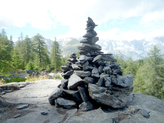 Piled zen stones in a mountain environment with copy space for your text