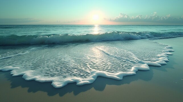 Waves washing ashore on a sandy beach. AI generate illustration
