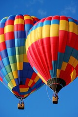 Obraz premium Colorful hot air balloons drifting gracefully above picturesque mountain scenery