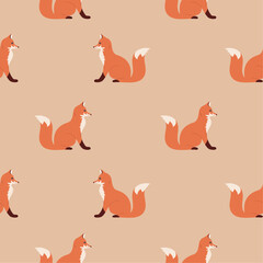Vector seamless pattern with animal print. Background with cute foxes.