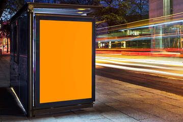 Advertising Outdoor City Light Poster on Blank Vertical Billboard in the City