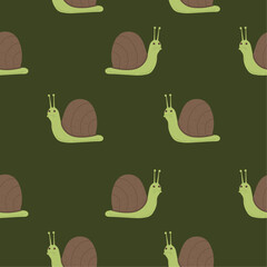 Vector seamless pattern with animal print. Background with cute snails.