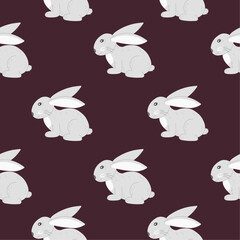 Vector seamless pattern with animal print. Background with cute rabbits.
