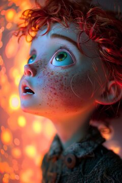 A captivating character comes to life on the screen, their features bathed in the soft glow of the projectors vivid colors , stock photographic style