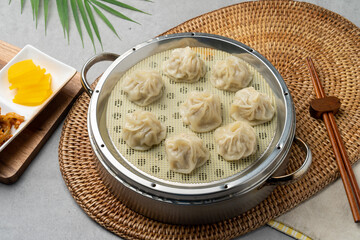 Korean food, shrimp, meat, dumplings, kimchi, xiaolongbao, mapa tofu rice, ribs, octopus, hot pot, side dishes, pickled radish