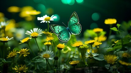 butterfly flowers on a green background