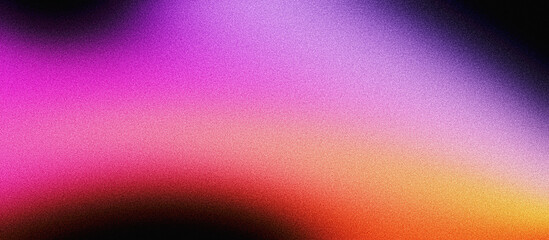 Obraz premium Grainy gradient background purple orange vibrant abstract glowing color wave black dark backdrop, noise texture banner poster header design
