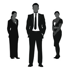 joyful businesspeople standing together. Business people silhouette. confident businesspeople concept character illustration isolated over white background. business people vector silhouettes.