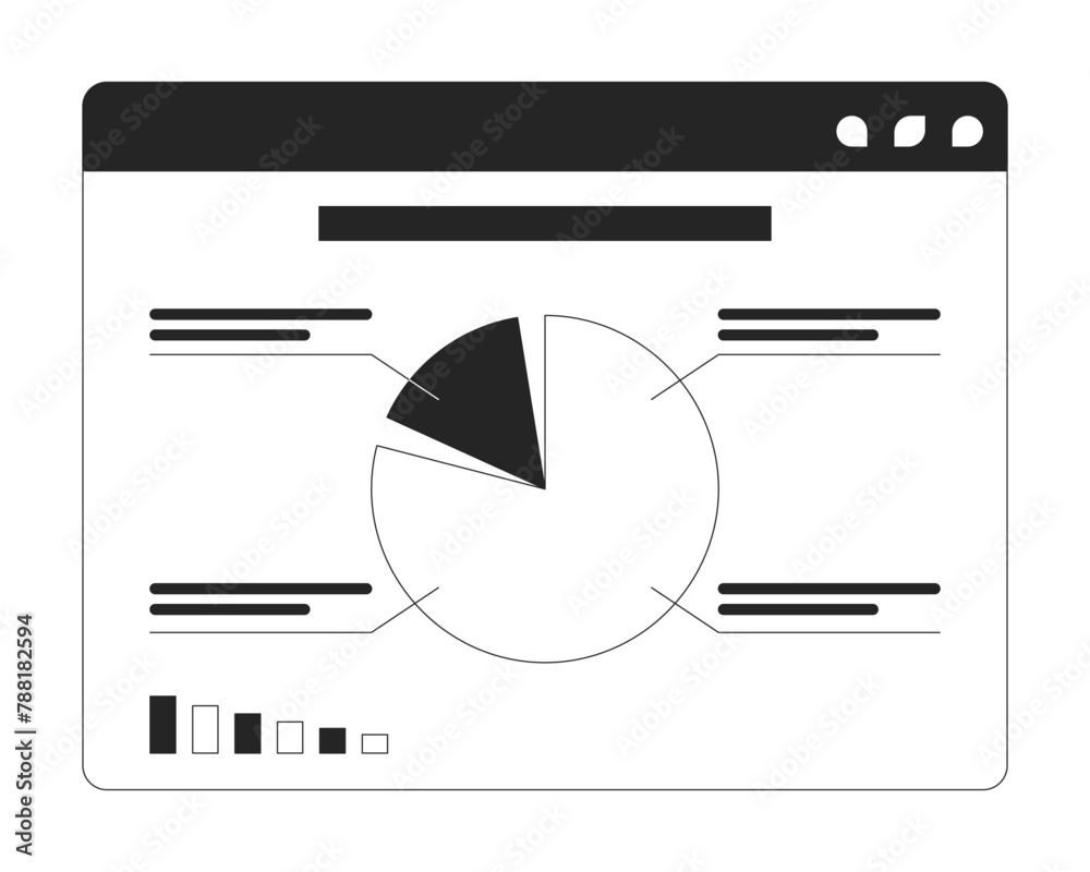 Poster pie chart diagram on website 2d linear cartoon object. business data analytics tool isolated line ve