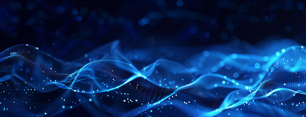 Smoke Abstract waves, Digital waves, Business graph waves and technology graph, Abstract blue technology background with a cyber network grid and connected particles, digital connectivity, Ai 