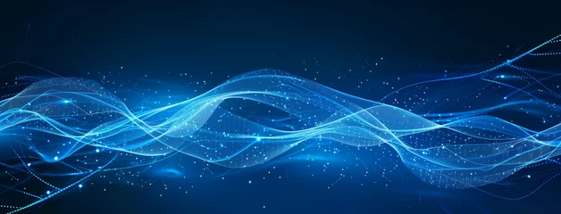 Fototapete Fraktale Wellen Abstract line waves, Digital waves, Business graph waves and technology graph, Abstract blue technology background with a cyber network grid and connected particles, digital connectivity, Ai   © PixxStudio