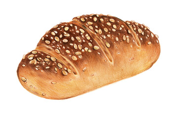 Freshly baked multigrain bread hand drawn illustration