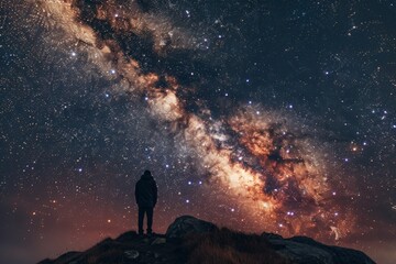 Portrait of  young man with the Milky Way at cosmic landscape