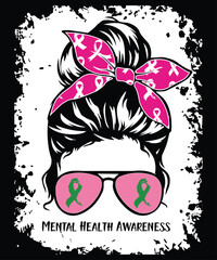 Messy Bun Mental Health Matters Gift Mental Health Awareness T-Shirt
