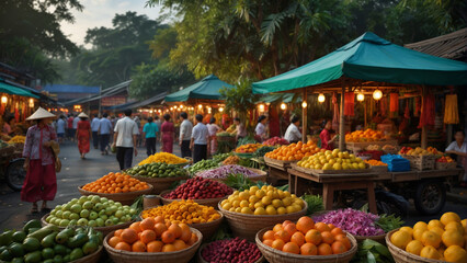 fruit and vegetables at market - obrazy, fototapety, plakaty