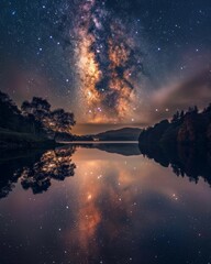 Galaxy Sky Reflections on lake the Milky Way