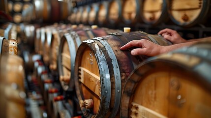 Crafting Elegance: The Art of Barrel-Aging Wine. Concept Wine, Barrel-Aging, Elegance, Craftsmanship, Art - obrazy, fototapety, plakaty