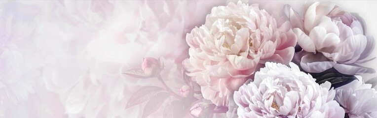 Abstract Arrangement of Pink and White Peonies on White Background, Floral Composition for Design and Decoration