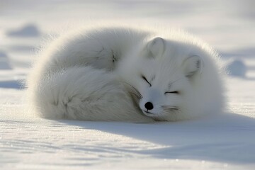 Obraz premium Playful arctic fox enjoying the winter snow, a charming white fox in a picturesque snowy landscape