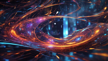 An abstract image of glowing blue and orange lines