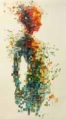 The figure of a man consisting of many multi-colored cubes. Neurodiversity