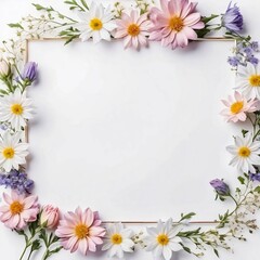 Floral frame on white background, summer flowers, wildflowers, advertising banner