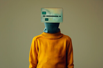 Person in Yellow Sweater and credit card instead of head. Generative AI - 788187569