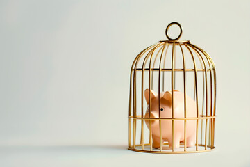 Piggy Bank in Gold Cage. Generative AI