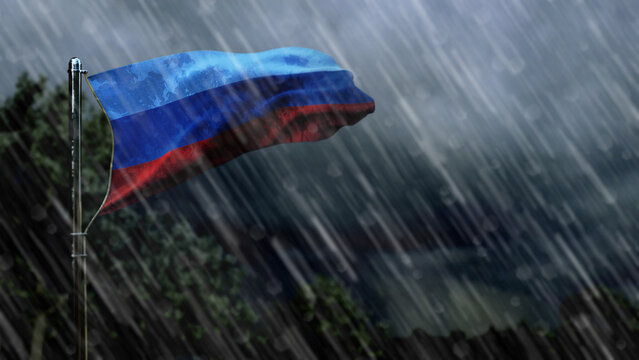 flag of Luhansk Peoples Republic with rain and dark clouds, wind and storm forecast symbol - nature 3D illustration