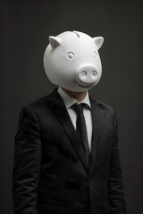 Businessman Wearing Piggy Bank Mask. Generative AI - 788187744