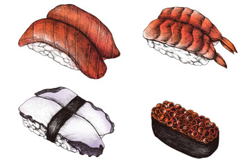 Colorful sushi transparent png set