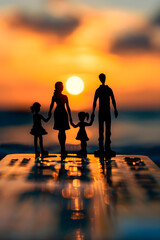 Family stands on a credit card on the background of the sunset. Generative AI - 788187790