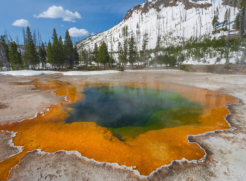 View of highlands landscape with natural lake, Yellowstone National Park, United States.