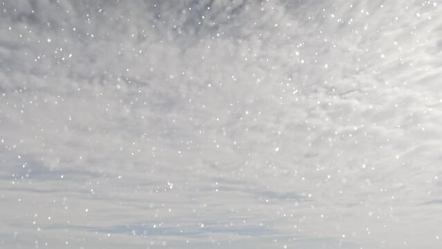 timelapse of snowfall on cloudiness scene backdrop - loop video
