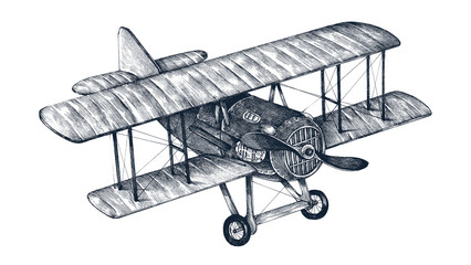 Hand drawn biplane sticker overlay design element