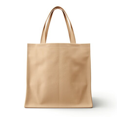 Beige eco fabric bag on white background. Shopper bag mockup
