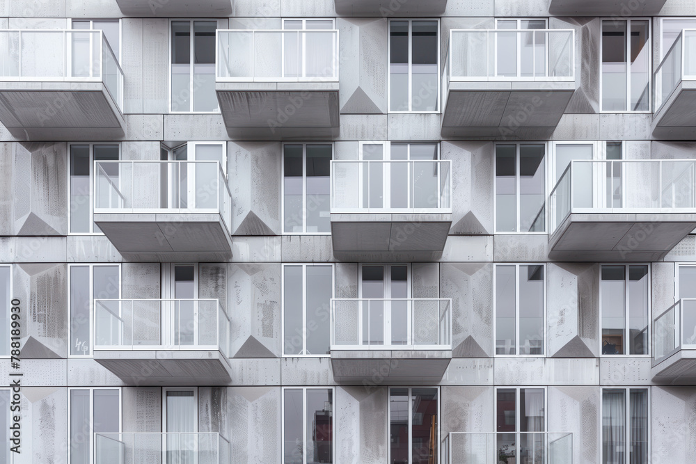 Poster facade of a modern residential building with balconies. background image. created with generative ai
