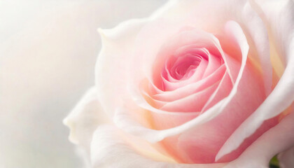 Close-up of a pink rose with soft petals against a blurred background.