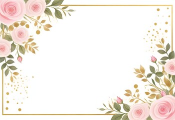 Corner floral design with pink roses, green leaves, and gold dots on a plain light background