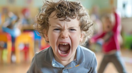 Challenging Authority Describe a scenario in which a child challenges authority figures, such as teachers or caregivers, leading them to display an angry expression as they assert their autonomy and q