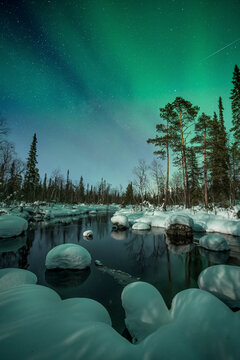 View of frozen Lake in Lapland, Murmansk Oblast, Russia.