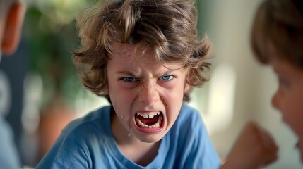 Disagreement with Parents Describe a scenario in which a child disagrees with their parents decision or rule, resulting in the child displaying an angry expression as they express their frustration an