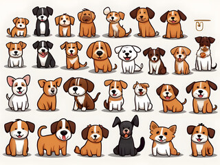 Amazing Illustration of a set of funny cartoon dogs cats