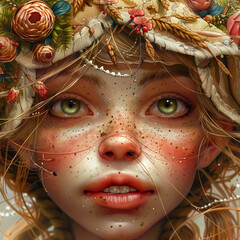 Summer girl in the style of seasons, seasons , forest girl, netral background.