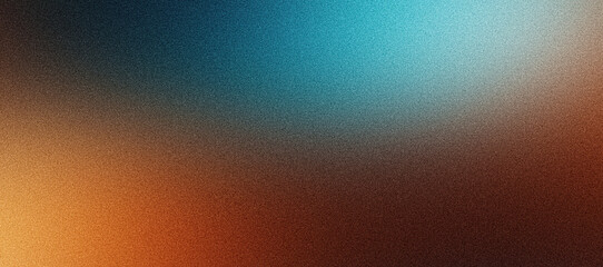 Grainy noisy texture brown orange blue poster background, dark moody teal turquoise aquamarine grunge retro backdrop design smooth color gradient banner