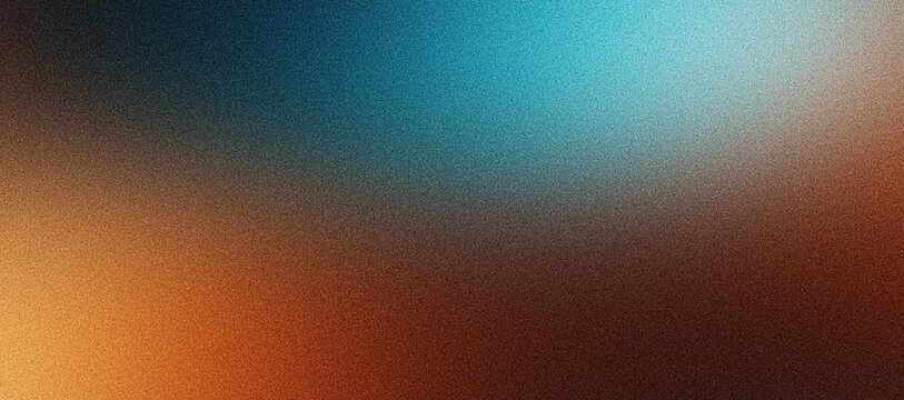 Grainy noisy texture brown orange blue poster background, dark moody teal turquoise aquamarine grunge retro backdrop design smooth color gradient banner
