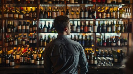 Bartender Standing Before Bar Shelf