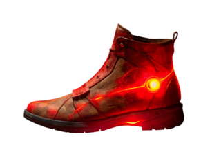 Fur ustic red shoes glowing with red light
